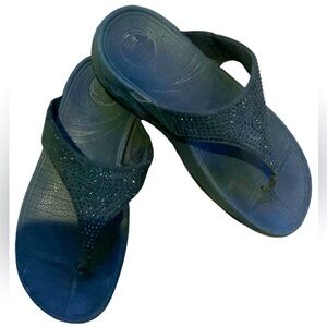FltFlop Flipflops Navy Blue Insole Bling Front Platform Size 7 Runs Big